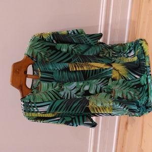 2x Nygard green banana leaf bling shirt blouse